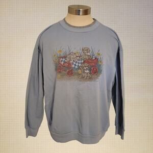 Vintage 80s Puppy Graphic Sweatshirt Carol Reed Blue Oversized M L
